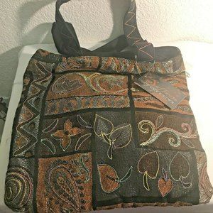 SunNSand Womens Purse Tote Bag Saffron Collection Brown Rust Leaves Dual Handle